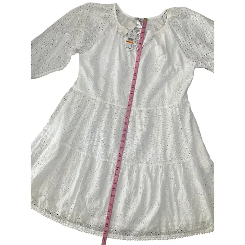 Tommy Bahama Eyelet Tiered Cotton Dress White Size Small NWT